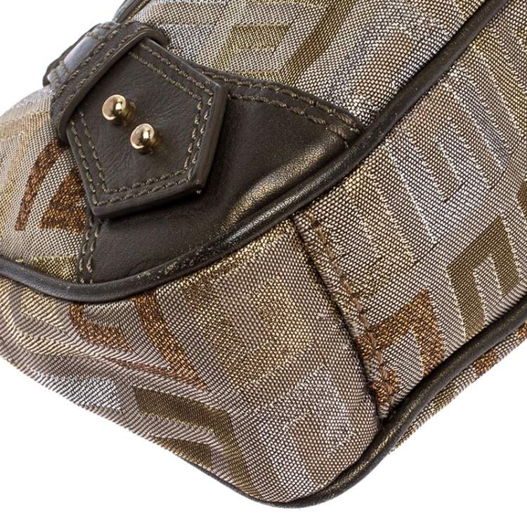 Pre Owned Givenchy Beige/Metallic Monogram Canvas and Leather Baguette