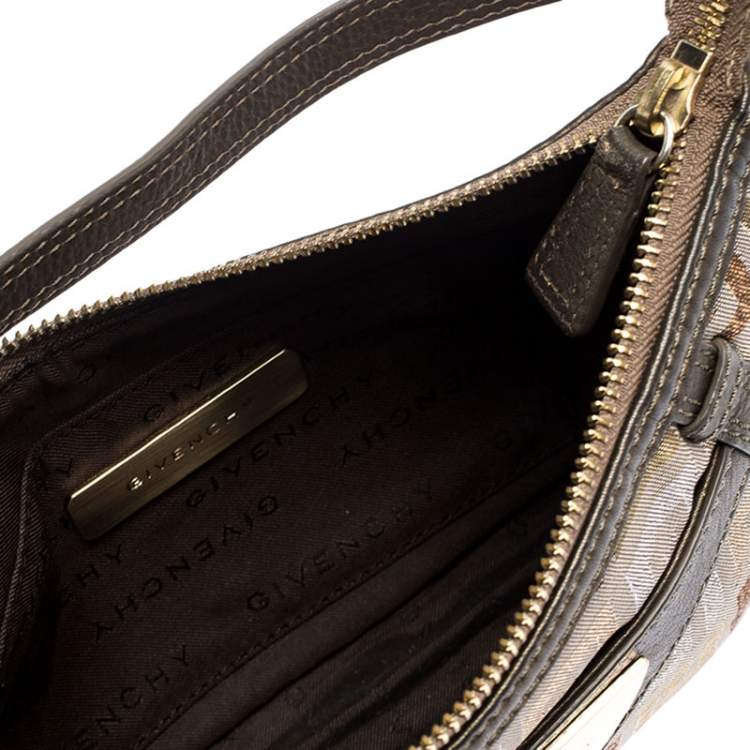 Pre Owned Givenchy Beige/Metallic Monogram Canvas and Leather Baguette