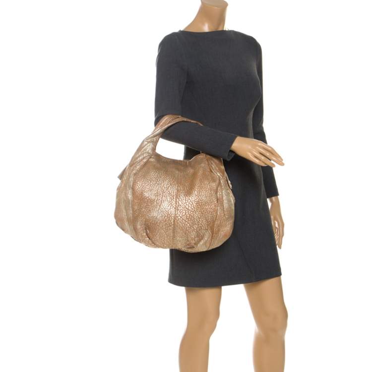 Pre Owned Givenchy Gold/Beige Pebbled Leather Hobo