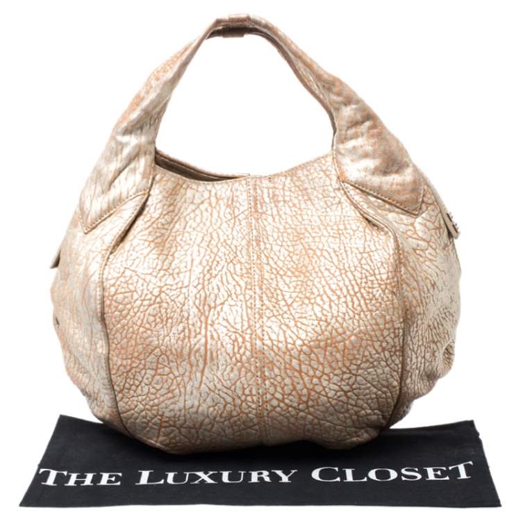 Pre Owned Givenchy Gold/Beige Pebbled Leather Hobo