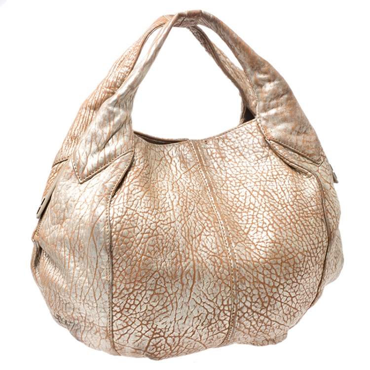 Pre Owned Givenchy Gold/Beige Pebbled Leather Hobo