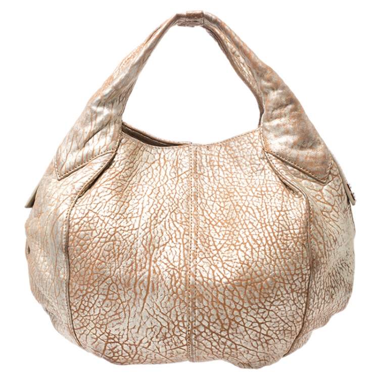 Pre Owned Givenchy Gold/Beige Pebbled Leather Hobo