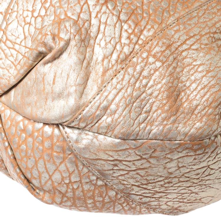 Pre Owned Givenchy Gold/Beige Pebbled Leather Hobo