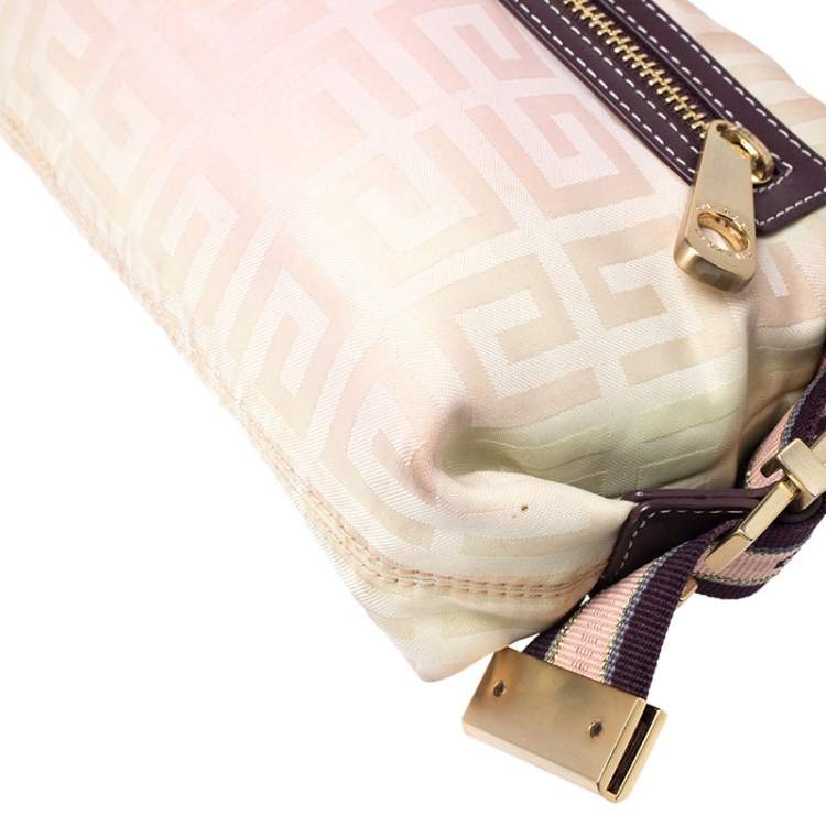 Pre Owned Givenchy Cream/Light Pink Logo Print Canvas Double Pocket Zip Baguette