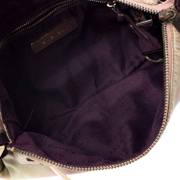 Pre Owned Givenchy Cream/Light Pink Logo Print Canvas Double Pocket Zip Baguette