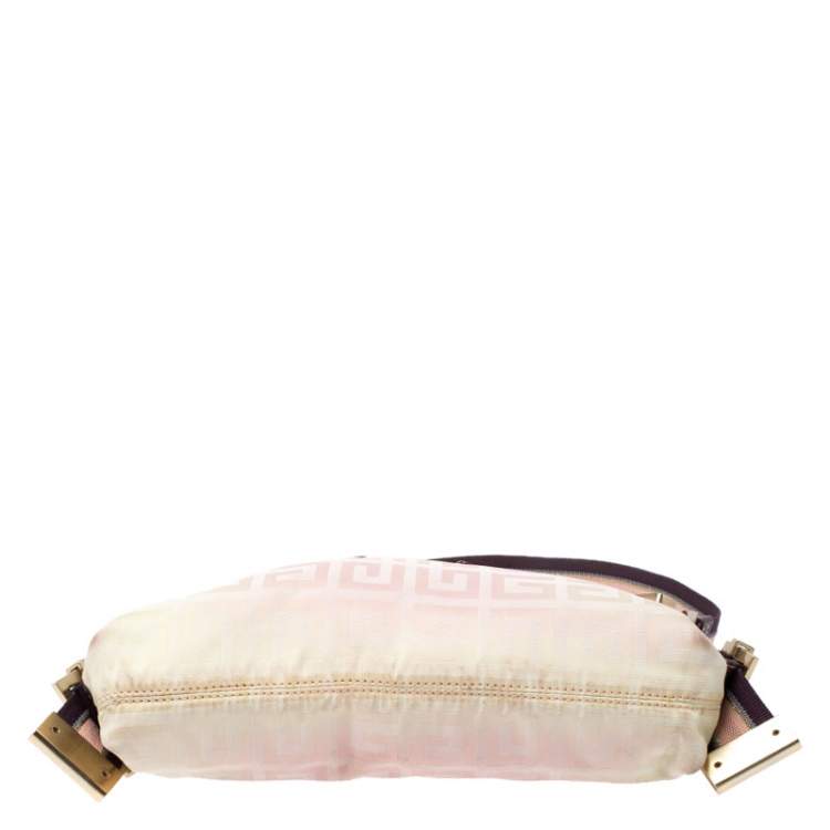 Pre Owned Givenchy Cream/Light Pink Logo Print Canvas Double Pocket Zip Baguette
