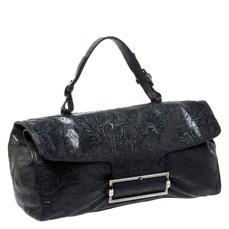 Pre Owned Givenchy Black Paisley Embossed Leather Top Handle Bag