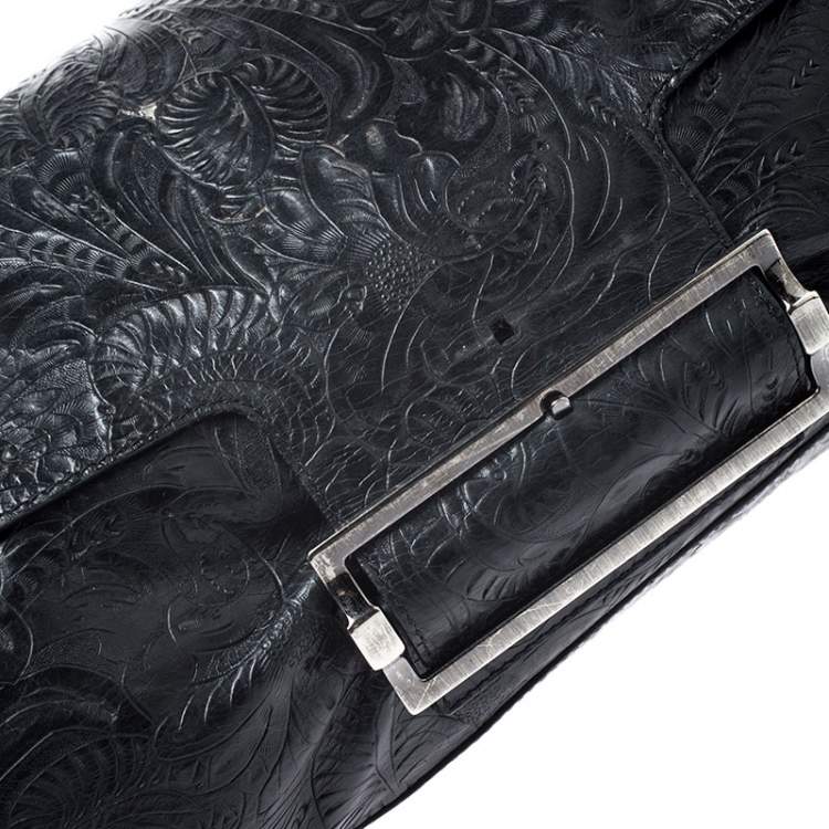 Pre Owned Givenchy Black Paisley Embossed Leather Top Handle Bag