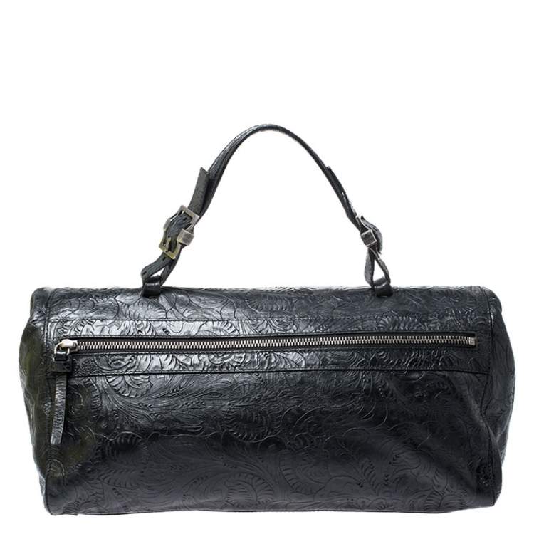 Pre Owned Givenchy Black Paisley Embossed Leather Top Handle Bag