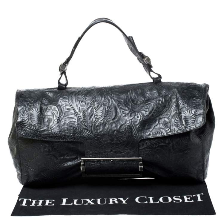 Pre Owned Givenchy Black Paisley Embossed Leather Top Handle Bag