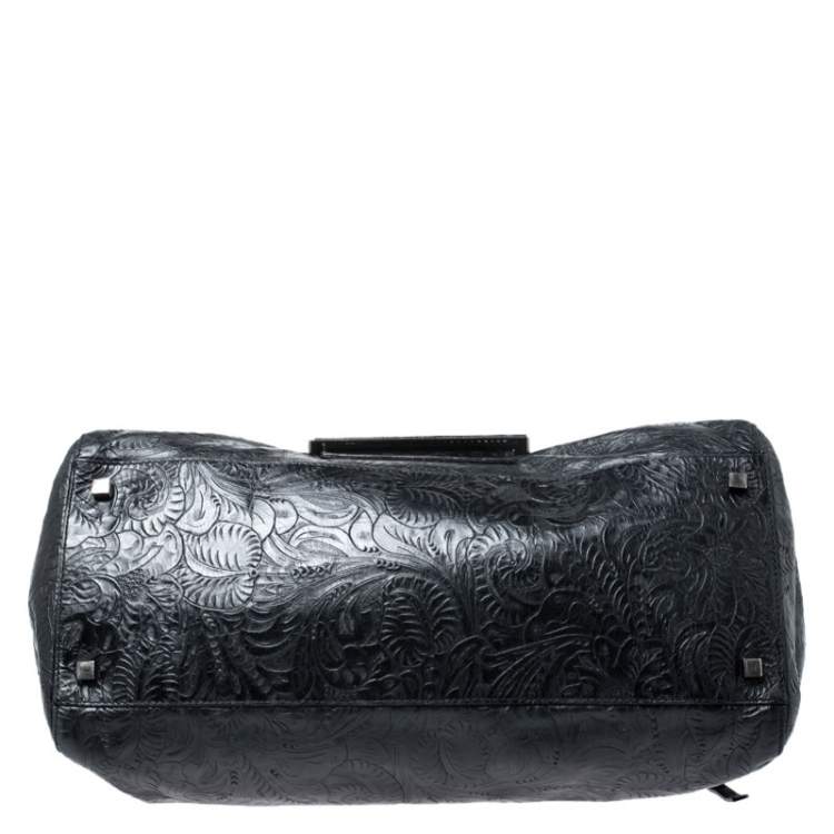 Pre Owned Givenchy Black Paisley Embossed Leather Top Handle Bag