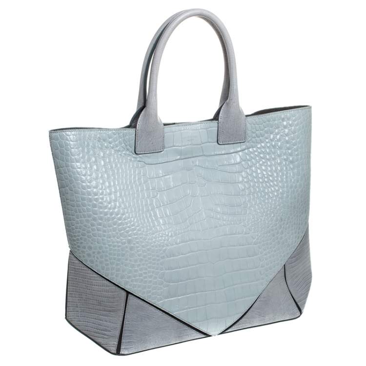 Pre Owned Givenchy Grey Croc Embossed Leather Easy Tote