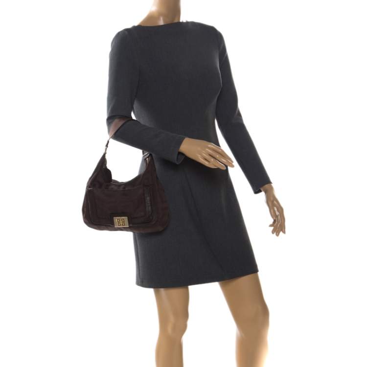 Pre Owned Givenchy Brown Signature Fabric and Leather Hobo