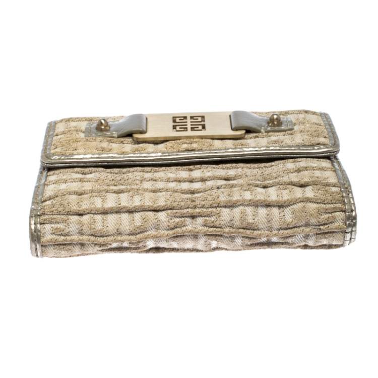 Pre Owned Givenchy Ivory Fabric Flap Compact Wallet