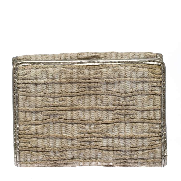 Pre Owned Givenchy Ivory Fabric Flap Compact Wallet