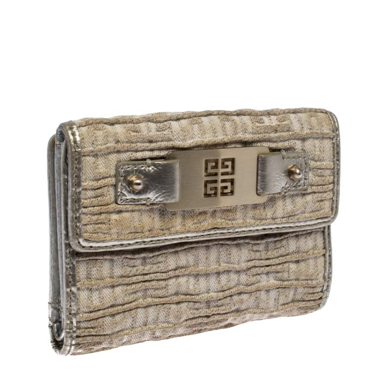 Pre Owned Givenchy Ivory Fabric Flap Compact Wallet