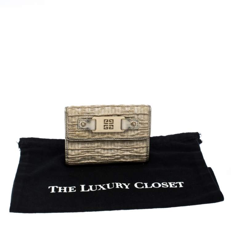 Pre Owned Givenchy Ivory Fabric Flap Compact Wallet