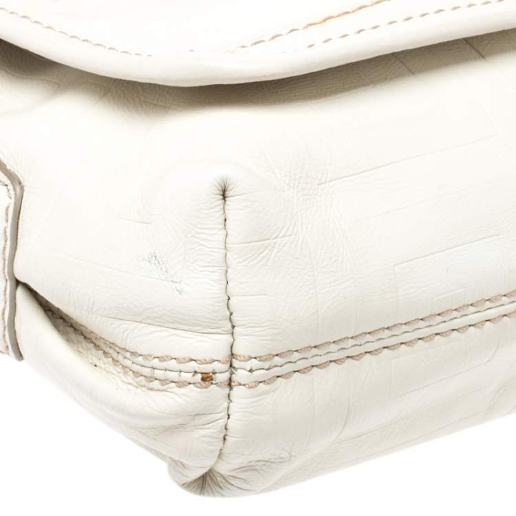 Pre Owned Givenchy Off White Logo Embossed Leather Flap Shoulder Bag