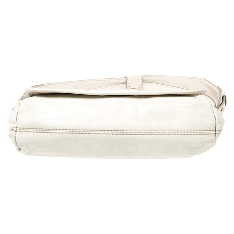 Pre Owned Givenchy Off White Logo Embossed Leather Flap Shoulder Bag