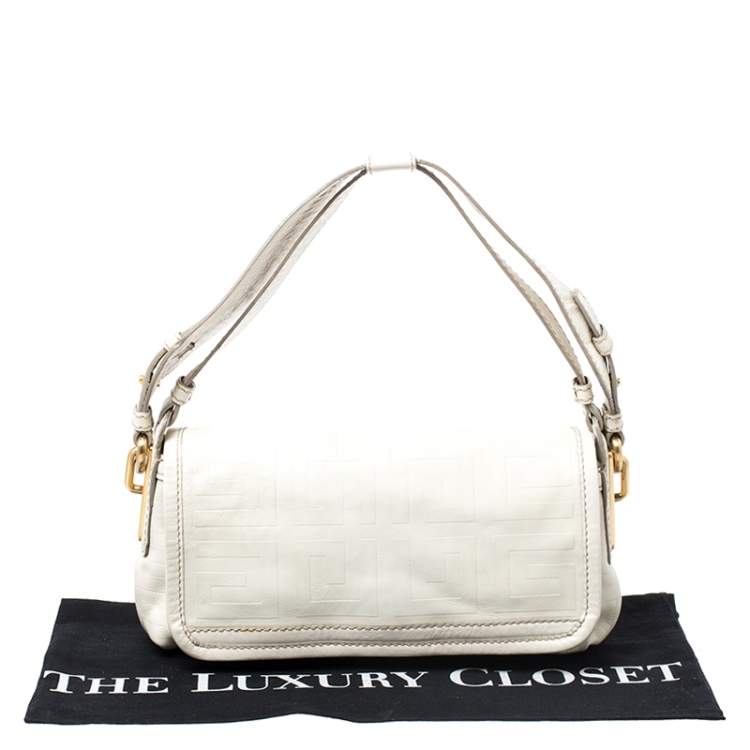 Pre Owned Givenchy Off White Logo Embossed Leather Flap Shoulder Bag
