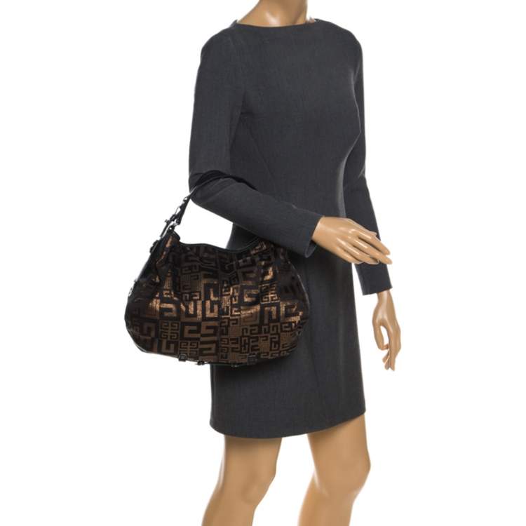 Pre Owned Givenchy Black/Bronze Signature Shimmering Fabric Hobo