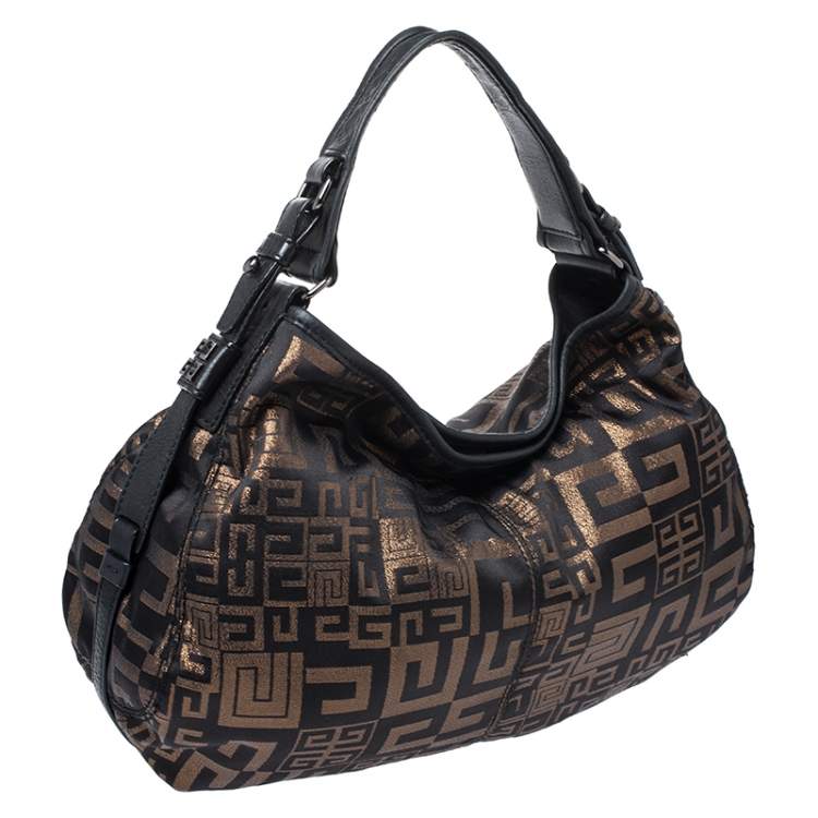 Pre Owned Givenchy Black/Bronze Signature Shimmering Fabric Hobo