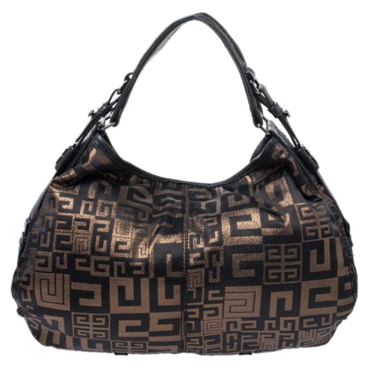 Pre Owned Givenchy Black/Bronze Signature Shimmering Fabric Hobo