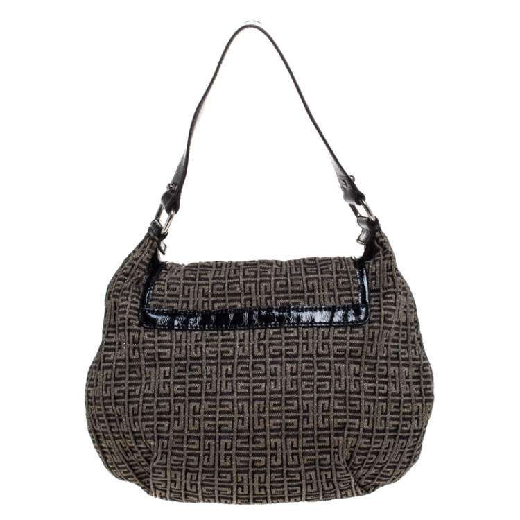 Pre Owned Givenchy Brown/Black  Monogram Canvas and Patent Leather Hobo
