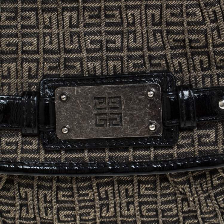 Pre Owned Givenchy Brown/Black  Monogram Canvas and Patent Leather Hobo
