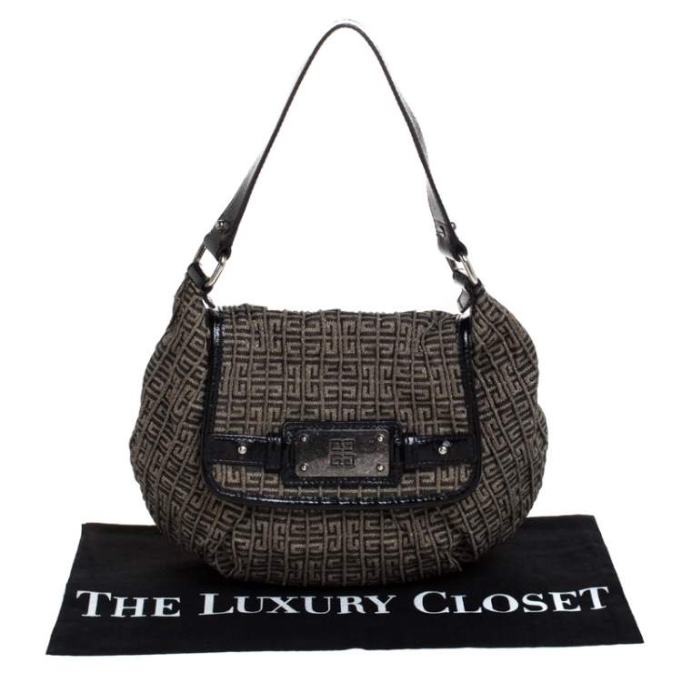 Pre Owned Givenchy Brown/Black  Monogram Canvas and Patent Leather Hobo