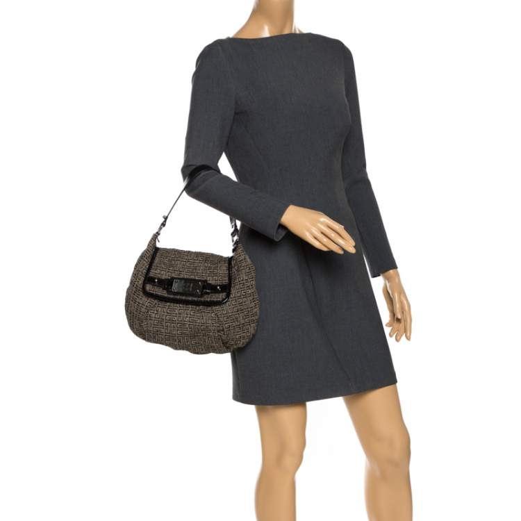Pre Owned Givenchy Brown/Black  Monogram Canvas and Patent Leather Hobo