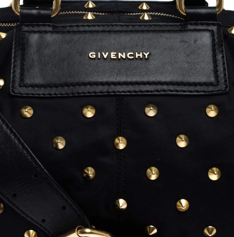 Pre Owned Givenchy Black Studded Nylon Satchel Bag