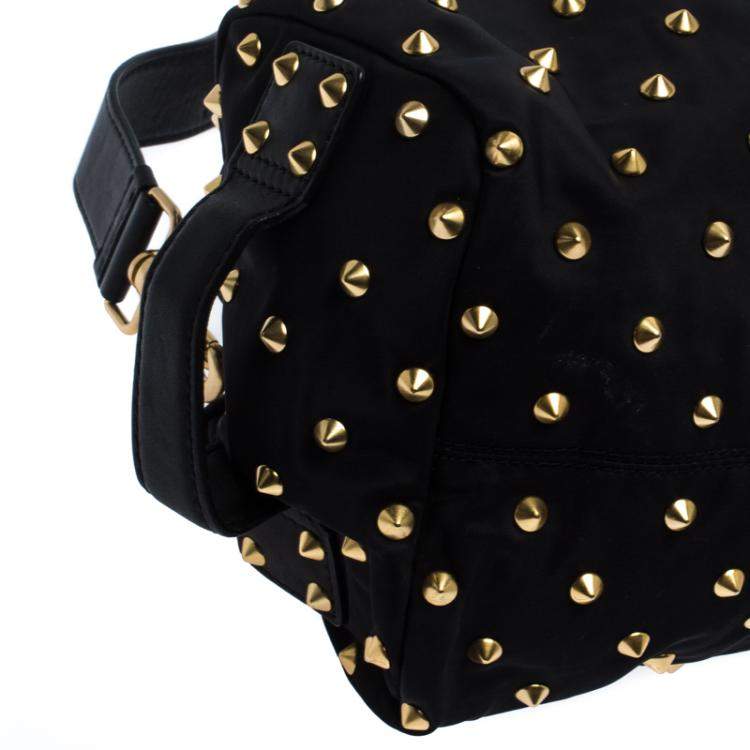 Pre Owned Givenchy Black Studded Nylon Satchel Bag