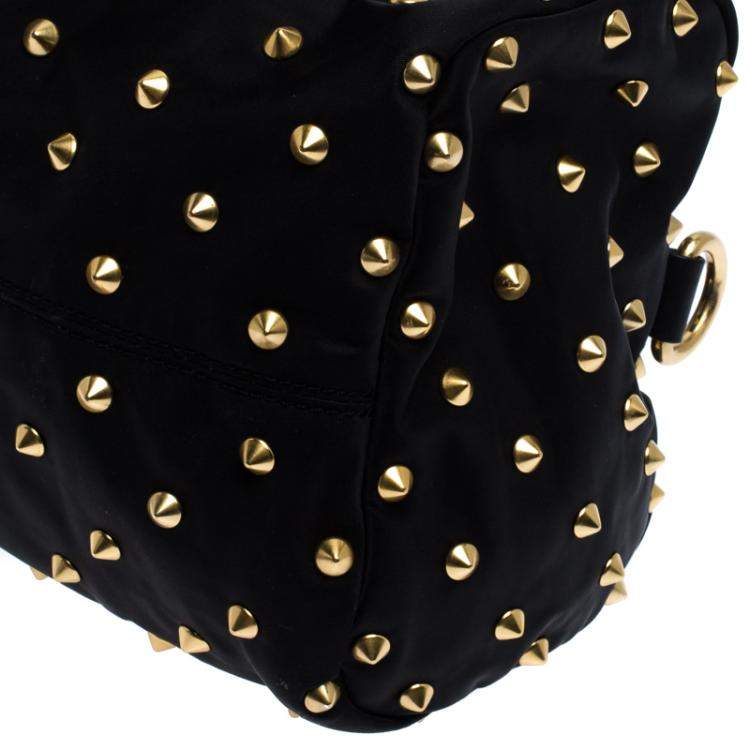 Pre Owned Givenchy Black Studded Nylon Satchel Bag