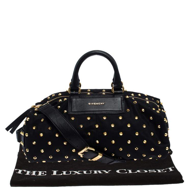 Pre Owned Givenchy Black Studded Nylon Satchel Bag