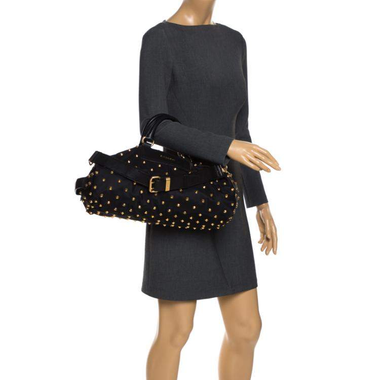 Pre Owned Givenchy Black Studded Nylon Satchel Bag