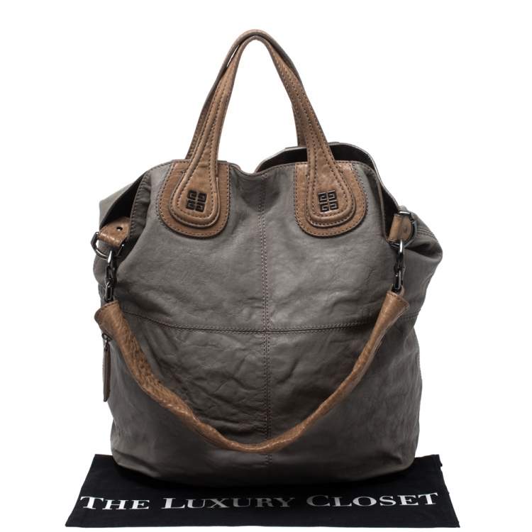 Pre Owned Givenchy Grey Leather Nightingale Shopper Toe Bag