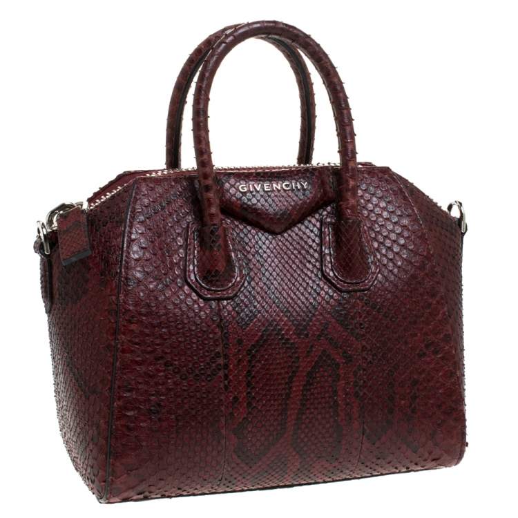 Pre Owned Givenchy Burgundy Python Mini Antigona Satchel