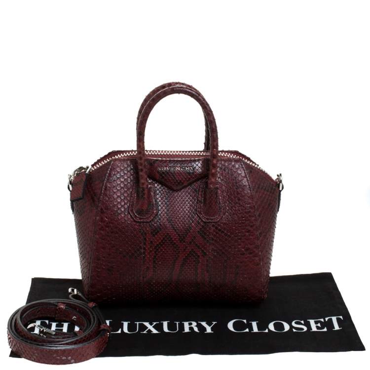 Pre Owned Givenchy Burgundy Python Mini Antigona Satchel