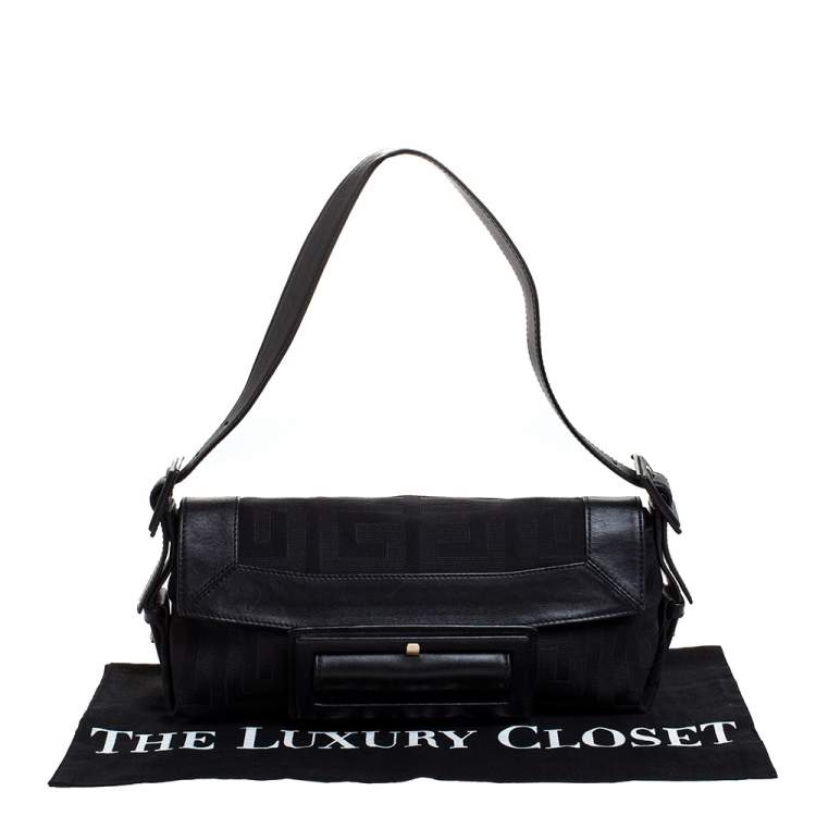 Pre Owned Givenchy Black Monogram Canvas and Leather Shoulder Bag