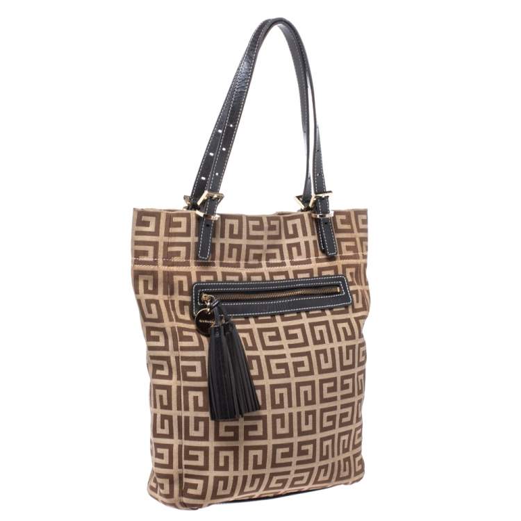 Pre Owned Givenchy Brown Monogram Canvas and Leather Tassel Zip Tote 