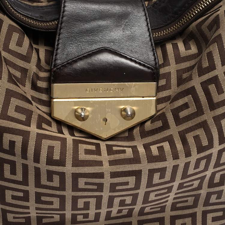 Pre Owned Givenchy Brown Monogram Canvas and Leather Flap Hobo