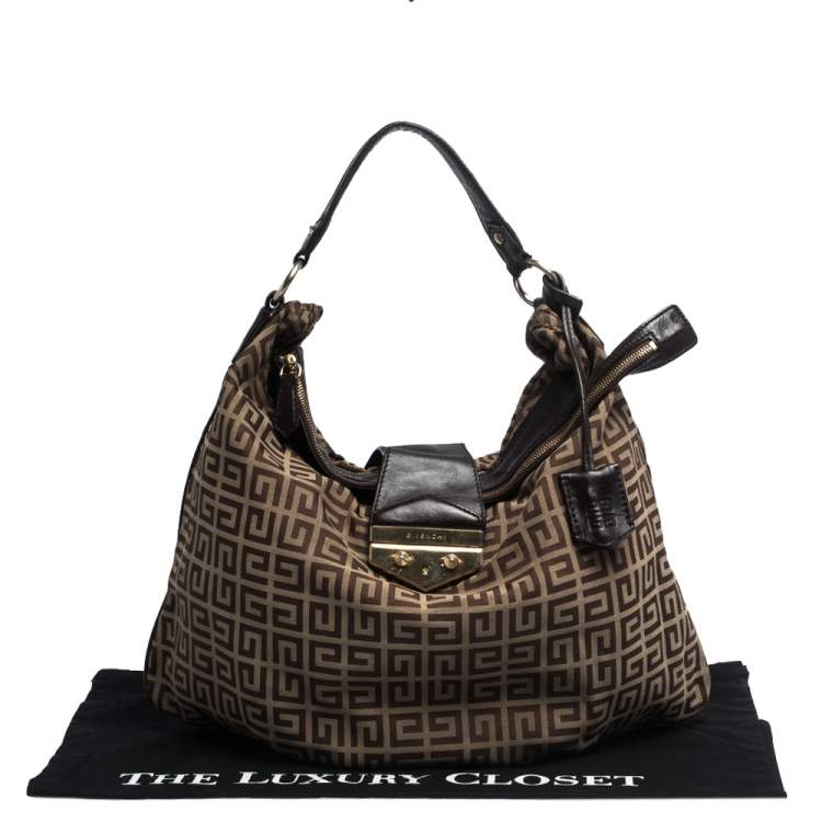 Pre Owned Givenchy Brown Monogram Canvas and Leather Flap Hobo