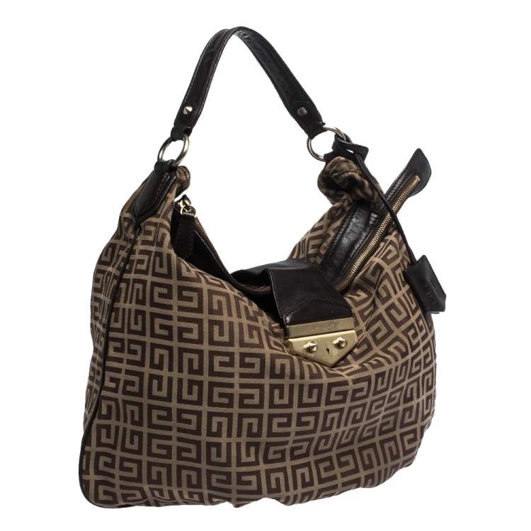 Pre Owned Givenchy Brown Monogram Canvas and Leather Flap Hobo