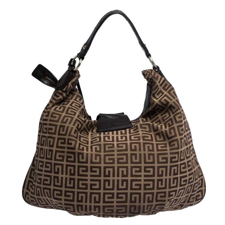 Pre Owned Givenchy Brown Monogram Canvas and Leather Flap Hobo
