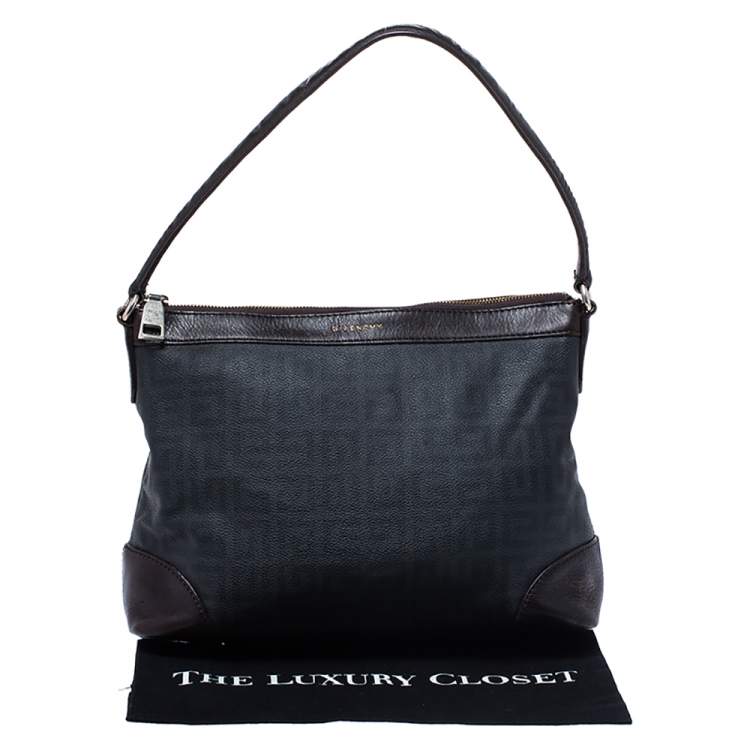 Pre Owned Givenchy Black/Dark Brown Monogram Coated Canvas and Leather Hobo