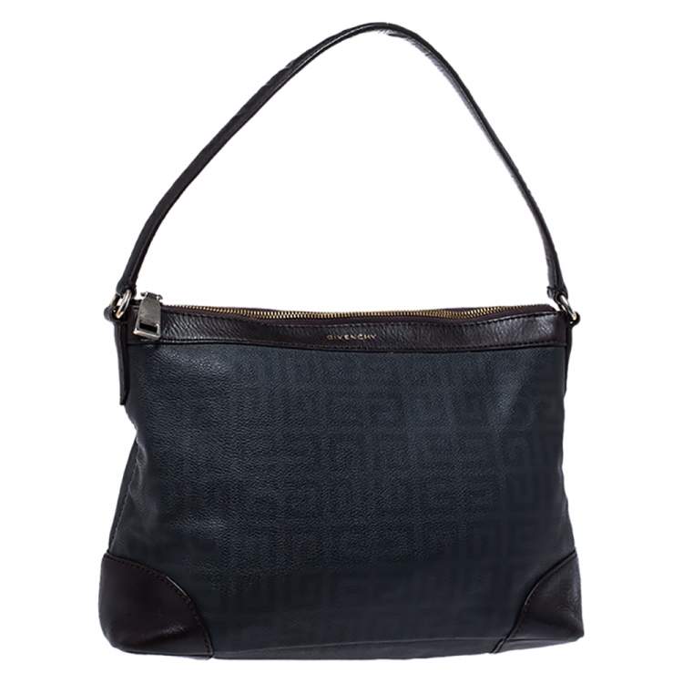 Pre Owned Givenchy Black/Dark Brown Monogram Coated Canvas and Leather Hobo