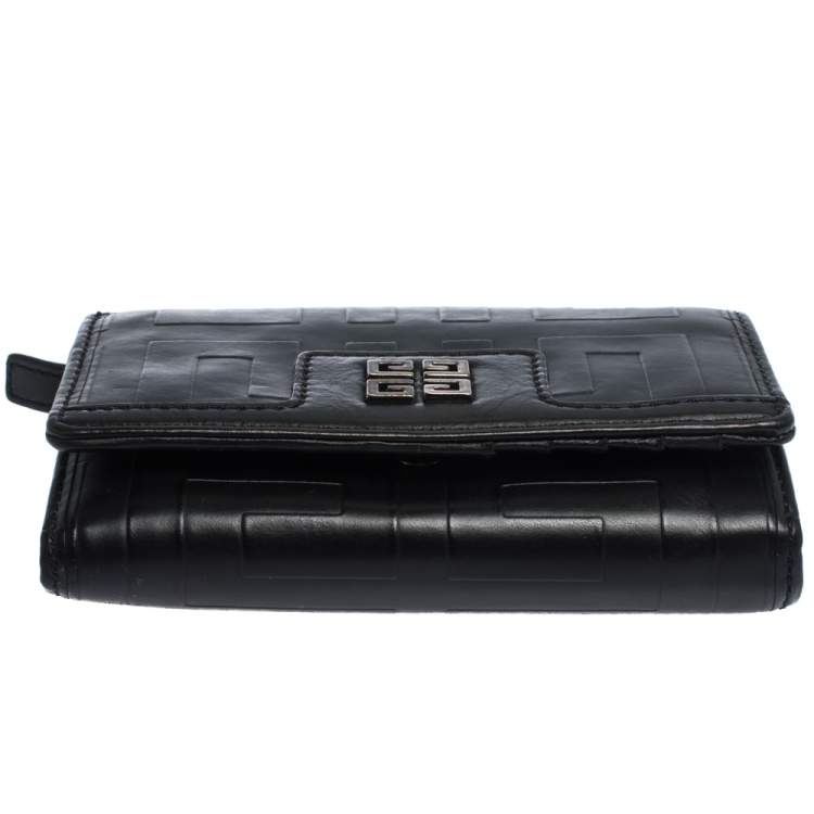Pre Owned Givenchy Black Monogram Leather Flap Wallet