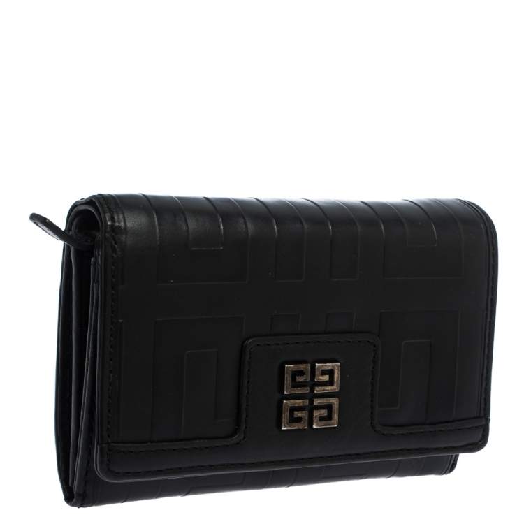Pre Owned Givenchy Black Monogram Leather Flap Wallet