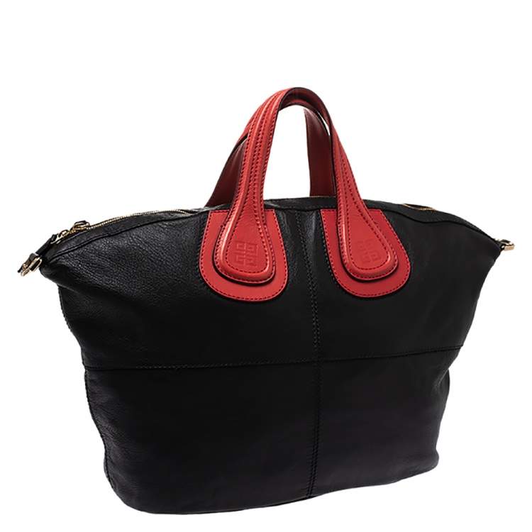 Pre Owned Givenchy Black/Red Leather Nightingale Satchel